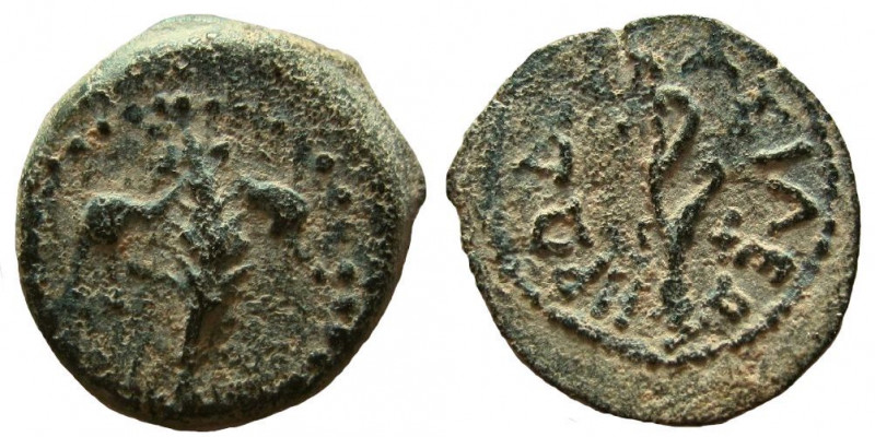 Judaea. Herod the Great, 40-4 BC. AE Prutah.

Weight: 1.95 gm.
Dated year 3, ...