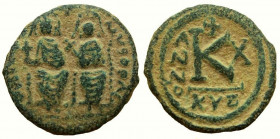 Justin II with Sophia, 565-578 AD. AE Half Follis. Cyzicus mint.