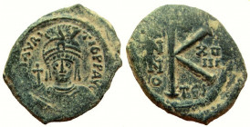 Maurice Tiberius, 582-602 AD. AE Half Follis. Thessalonica mint.