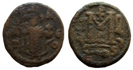 Umayyad Caliphate. Arab-Byzantine coinage. AE Fals. Damascus mint. Uncertain period.