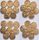 DENMARK. Various regents. Gold 20 Kroner 1873-1917, Copenhagen. 134.74 g. H8a, H8b, H1, H1a. A lot of 15 Danish 20 kroner gold coins: 1873 (3), 1877, ...