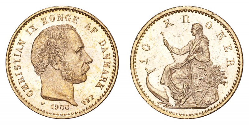 DENMARK. Christian IX, 1863-1906. Gold 10 Kroner 1900, Copenhagen. 4.48 g. Minta...