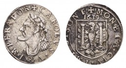 FRANCE. Charles V, 1519-58. Teston 1639, 8.26 g. Bd.1288 (4 f.) - PA.5414 var. (123/15) - CCK.M.11/1639 (A1/R1). Huit gros d’argent. In 843 Besançon f...