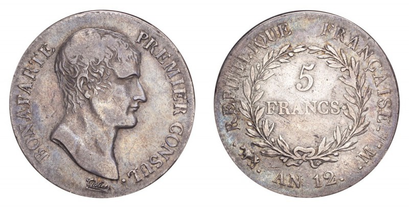 FRANCE. Napoleon I, 1804-14, 1815. 5 Francs An 12-M (1803/04), Toulouse. Gad-577...
