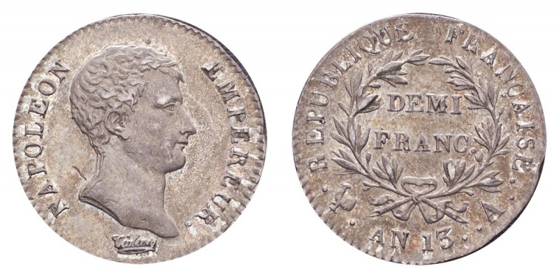 FRANCE. Napoleon, 1804-14. 1/2 Franc An 13-A (1804/05), Paris. 2.5 g. Mintage 42...