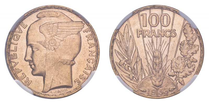 FRANCE. Third Republic, 1870-1940. Gold 100 Francs 1936, Paris. 6.55 g. Mintage ...