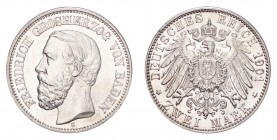 GERMANY: BADEN. Friedrich, 1858-1907. 2 Mark 1901-G, J-28. EF.