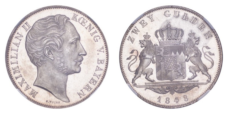 GERMANY: BAVARIA. Maximilian II, 1848-64. 2 Gulden (Doppelgulden) 1848, Munich. ...