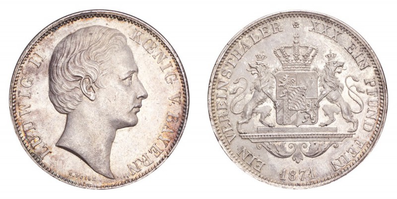 GERMANY: BAVARIA. Ludwig II, 1864-86. Vereinstaler 1871, Munich. 18.52 g. Mintag...