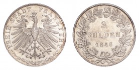 GERMANY: FRANKFURT. Free City. 2 Gulden 1846, Frankfurt. 21.19 g. KM-333, J-28. UNC.