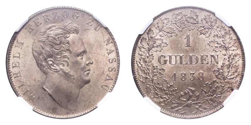 GERMANY: NASSAU. Wilhelm, 1819-39. Gulden 1838, Wiesbaden. 10.61 g. Mintage 189,...