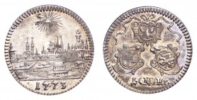 GERMANY: NURNBERG. Free city. Kreutzer 1773, 0.84 g. KM-367; Kellner 383. City view. A choice piece with toning, scarce in this quality.