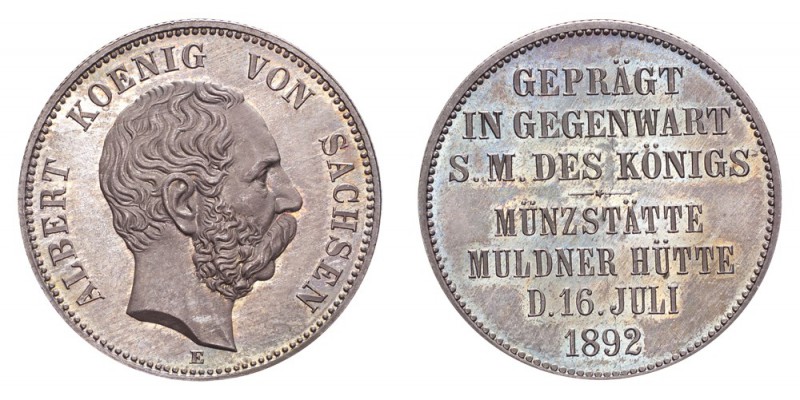 GERMANY: SAXONY. Albert, 1873-1902. 2 Mark 1892-E, Muldenhutten. Royal visit to ...