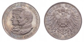 GERMANY: SAXONY. Friedrich August III, 1904-18. 5 Mark 1909, Muldenhutten. 27.77 g. Mintage 50,000. J-139. Struck to commemorate Leipzig university 50...