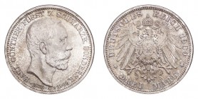 GERMANY: SCHWARZBURG-SONDERSHAUSEN. 3 Mark 1909-A, Berlin. 16.66 g. Mintage 70,000. J-170. Choice UNC.