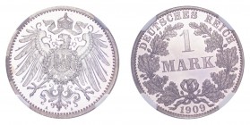 GERMANY: EMPIRE. Wilhelm II, 1888-1918. Mark 1909-A, Berlin. 5.55 g. J-17. Magnificent proof. In US plastic holder, graded NGC PF66 UCAM, certificatio...