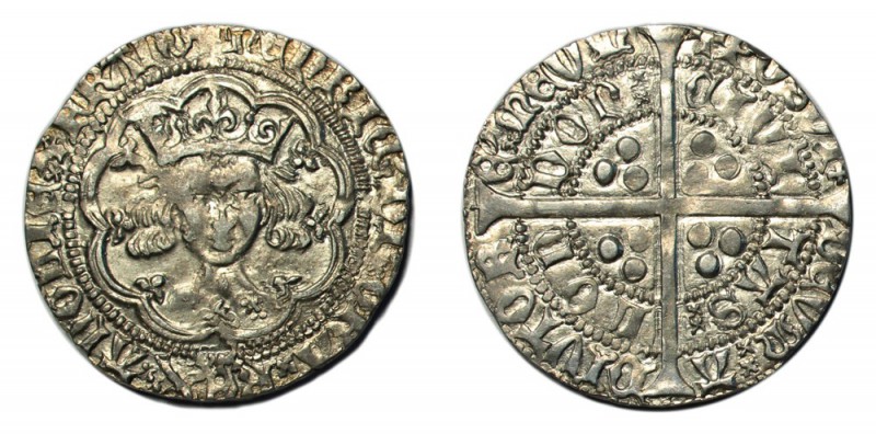 GREAT BRITAIN. Henry V, 1413-1422. Groat , London, class C(b), normal 'frowning'...
