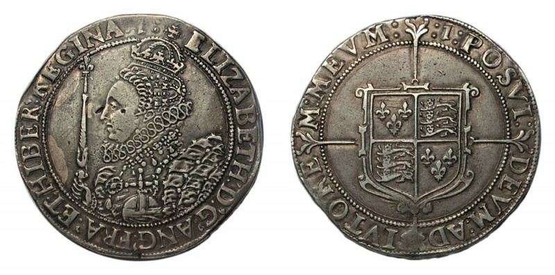 GREAT BRITAIN. Elizabeth I, 1558-1603. Crown , Seventh issue, elaborately decora...