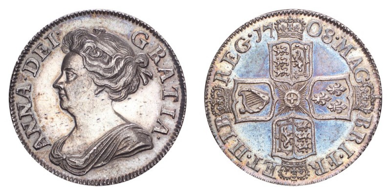 GREAT BRITAIN. Anne, 1702-14. Shilling 1708, London. 5.94 g. KM-517.7; S-3610. D...