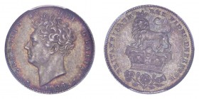 GREAT BRITAIN. George iV, 1820-30. Sixpence 1826, London. S-3815; ESC-2433. Deep multi-coloured toning. Minimal rubbing on highest parts impedes a hig...