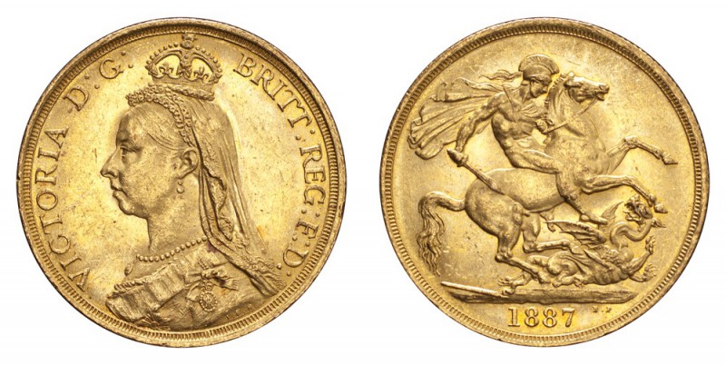 GREAT BRITAIN. Victoria, 1837-1901. Gold 2 Pounds 1887, London. 15.98 g. S-3865....