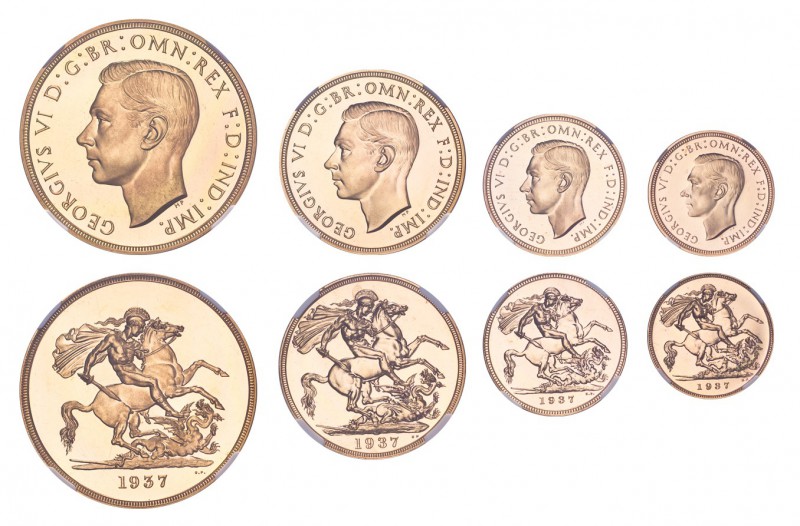 GREAT BRITAIN. George VI, 1936-52. Gold 4 Coin Set Sovereign 1937, London. Proof...