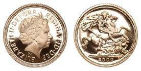 GREAT BRITAIN. Elizabeth II, 1953-. Gold Half-Sovereign 2000, London. Proof. 3.99 g. Mintage 7,458. S-SB4. FDC.