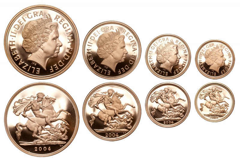 GREAT BRITAIN. Elizabeth II, 1953-. Gold 4 Coin Set Sovereign 2004, Royal Mint. ...