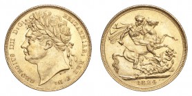 GREAT BRITAIN. George iV, 1820-30. Gold Sovereign 1824, London. 7.99 g. S-3800. Attractive piece with mint bloom. AUNC.