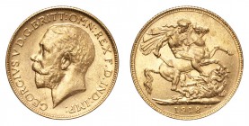 INDIA: BRITISH. George V, 1910-36. Gold Sovereign 1918-I, Bombay. 7.99 g. Mintage 1,294,352. S-3998. Choice Mint State.