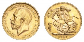 SOUTH AFRICA. George V, 1910-36. Gold Sovereign 1927-SA, London. 7.99 g. Mintage 16,379,704. S-3996. UNC.
