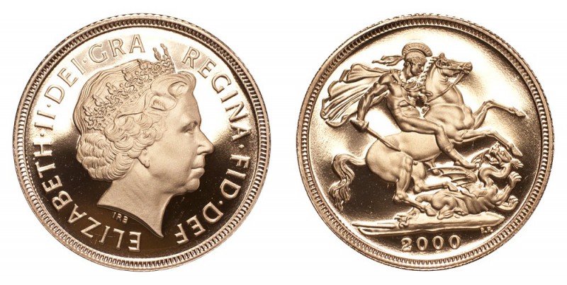 GREAT BRITAIN. Elizabeth II, 1953-. Gold Sovereign 2000, London. Proof. 7.99 g. ...