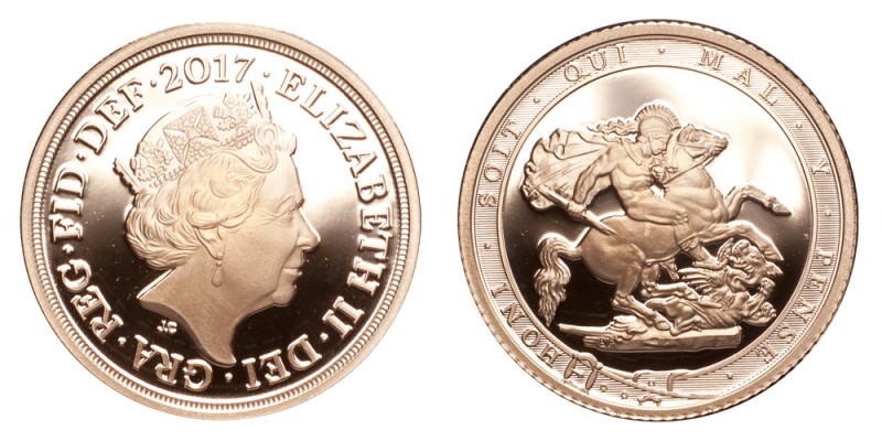 GREAT BRITAIN. Elizabeth II, 1953-. Gold Sovereign 2017, Royal Mint. Proof COA. ...