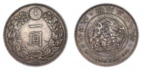 JAPAN. Mutsuhito (Meiji), 1867-1912. Yen 1905 (Meiji 38), Osaka. 26.96 g. Mintage 5,031,503. KM-Y-A25.3. Attractive toning. EF.