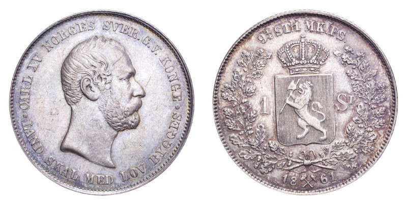 NORWAY. Carl XV, 1859-72. Speciedaler 1861, Kongsberg. 28.95 g. Mintage 44,000. ...