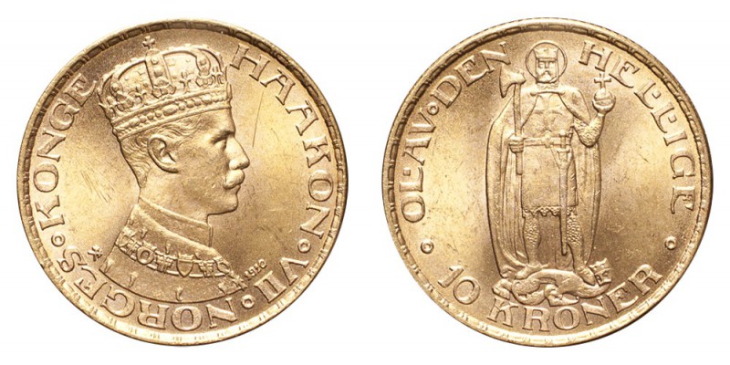 NORWAY. Haakon VII, 1905-57. Gold 10 Kroner 1910, Kongsberg. 4.48 g. NM 2. Choic...