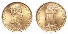 NORWAY. Haakon VII, 1905-57. Gold 10 Kroner 1910, Kongsberg. 4.48 g. NM 2. Choice UNC.
