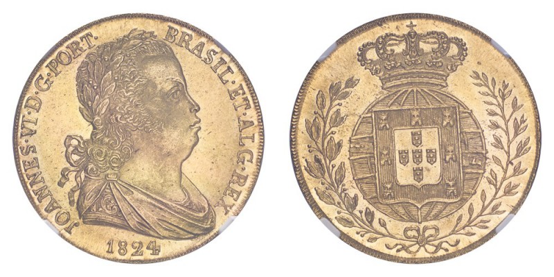 PORTUGAL. Joao VI, 1816-26. Gold Peca 6400 Reis 1824, Finest graded. 14.32 g. Mi...