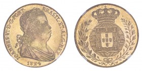PORTUGAL. Joao VI, 1816-26. Gold Peca 6400 Reis 1824, Finest graded. 14.32 g. Mintage 1,553. Fb.128; Gomes J6. The date has an official mintage figure...