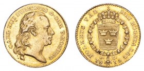 SWEDEN. Karl XIII, 1809-18. Gold Ducat 1814, Stockholm. 3.48 g. Mintage 21,864. Ahlstrom 6. VF, scratches on obverse.