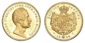 SWEDEN. Oscar I, 1844-59. Gold Ducat 1845, Stockholm. 3.49 g. Mintage 45,985. Ahlstrom 8. Type I, Large head type (1844-45). Contact marks in fields n...