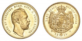 SWEDEN. Carl XV, 1859-72. Gold Ducat 1864, Stockholm. 3.47 g. Mintage 38,204. Ahlstrom 5a. Graze in obverse field below chin, yet a lustruous and attr...