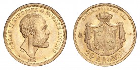 SWEDEN. Oscar II, 1872-1907. Gold 20 Kronor 1875, Stockholm. 8.96 g. Mintage 359,280. KM-733. UNC.