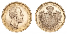 SWEDEN. Oscar II, 1872-1907. Gold 20 Kronor 1887, Stockholm. 8.96 g. Mintage 58,737. KM-748. Scarce date. UNC.