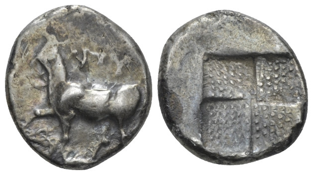 Thrace, Byzantium Hemidrachm circa 411-386, AR 15.00 mm., 3.51 g.
Bull standing...