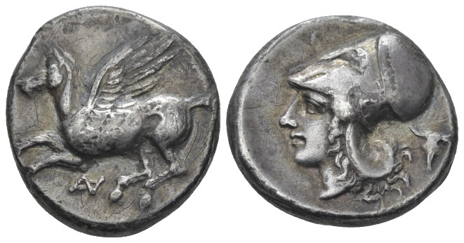 Acarnania, Anactorium Stater circa 350-300, AR 19.00 mm., 8.19 g.
Pegasus flyin...