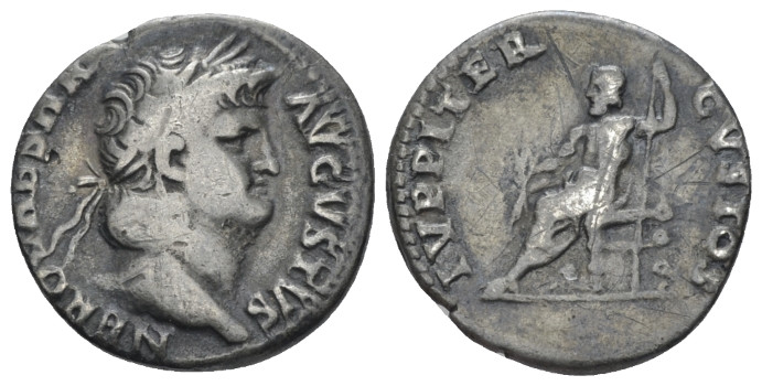 Nero, 54-68 Denarius Rome 64-68, AR 17.00 mm., 3.20 g.
Laureate head r. Rev. Ju...