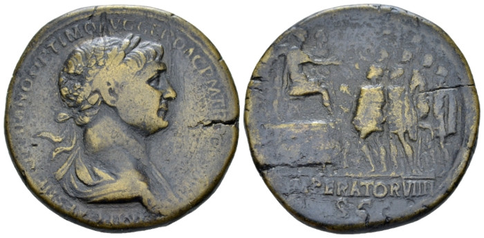 Trajan, 98-117 Sestertius Rome circa 114-117, Æ 33.00 mm., 24.94 g.
Laureate an...