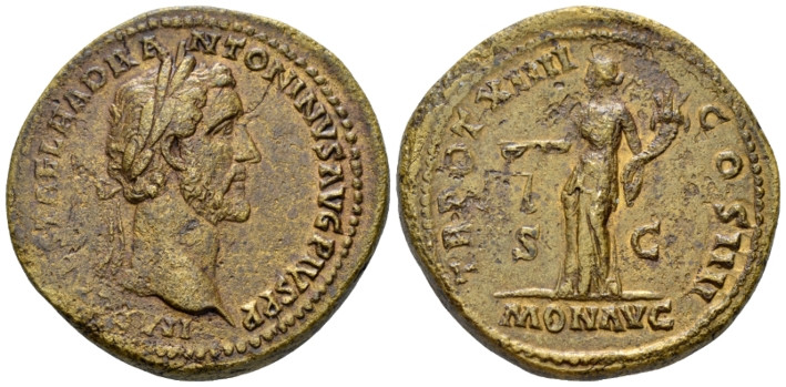 Antoninus Pius, 138-161 Sestertius Rome circa 150-151, Æ 35.00 mm., 26.69 g.
La...