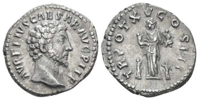 Marcus Aurelius caesar, 139-161 Denarius Rome 160-161, AR 18.00 mm., 3.26 g.
Ba...